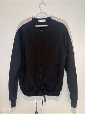 Black Zip Up Jacket with Contrast Cream Stripe